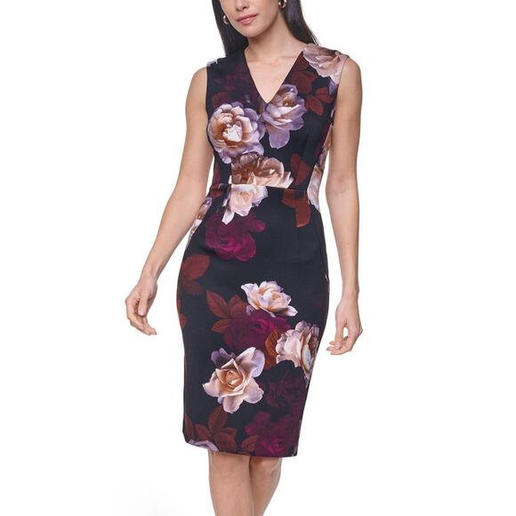 Calvin Klein Dresses & Skirts - Calvin Klein Dark Floral Scuba Knit Sheath Dress Size 2